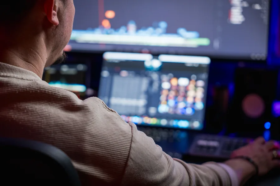 High-end video editing timeline for cinematic vidcast production